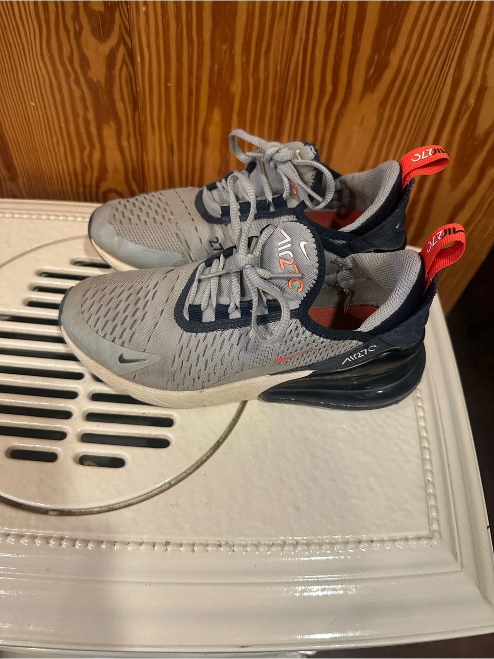 Nike Kids Air Max 270 in Grey with Black and Red Accents